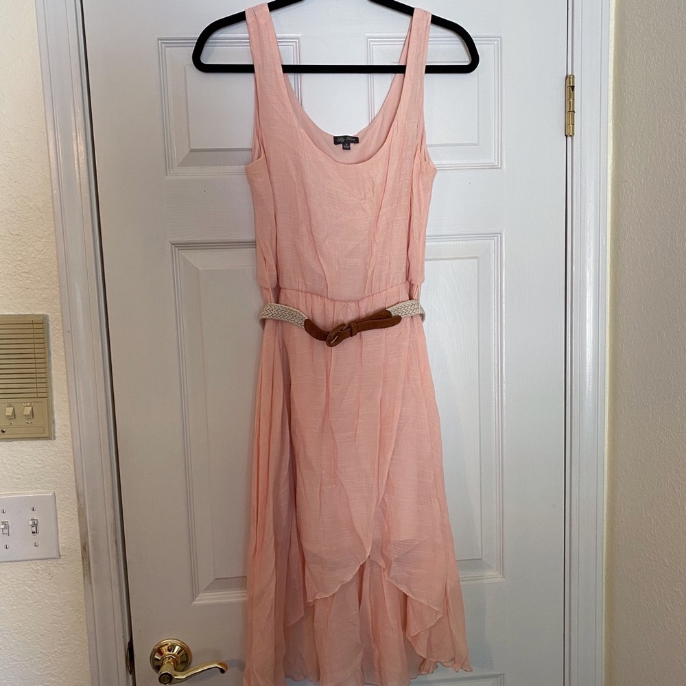 Flowy Belted Peach Dress